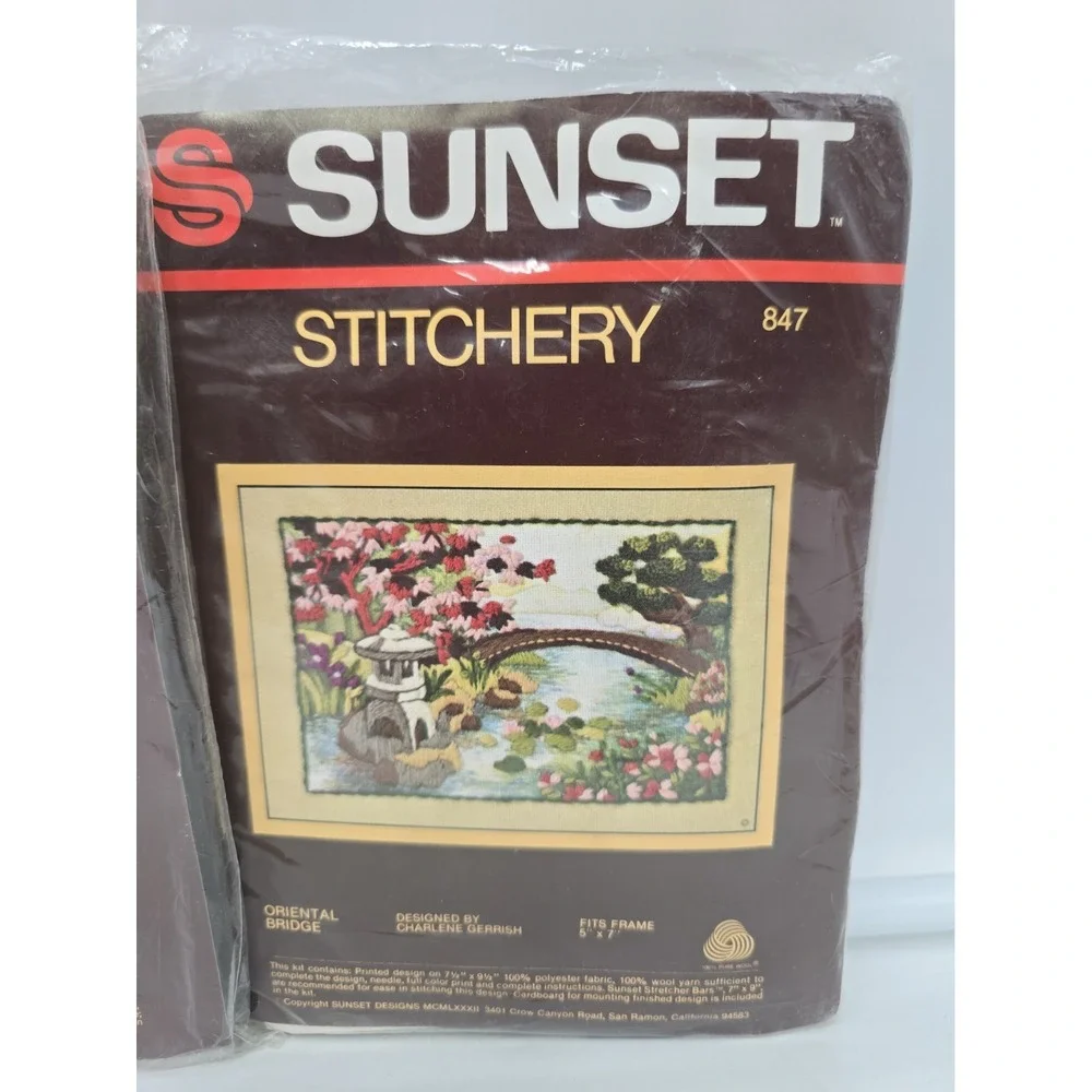 Vintage Sunset Stitchery Needlepoint Kits Lot of 2 Cow Oriental Bridge Sealed